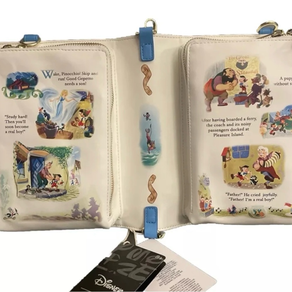 Loungefly NWT Pinocchio Storybook Convertible Backpack & Crossbody Bag - Picture 4 of 4